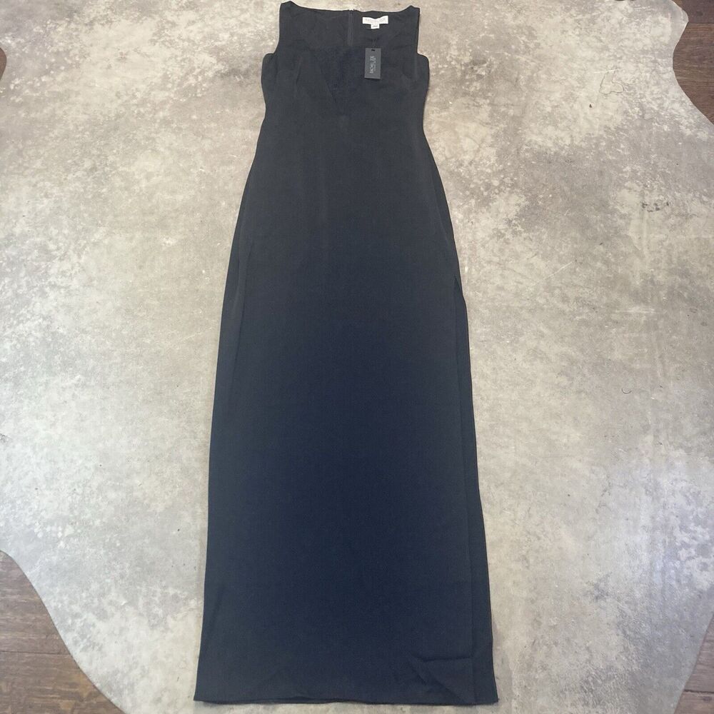 Rachel Zoe Dress Womens 6 Black Long Maxi Side Slit Sleeveless Deep Lace V Neck